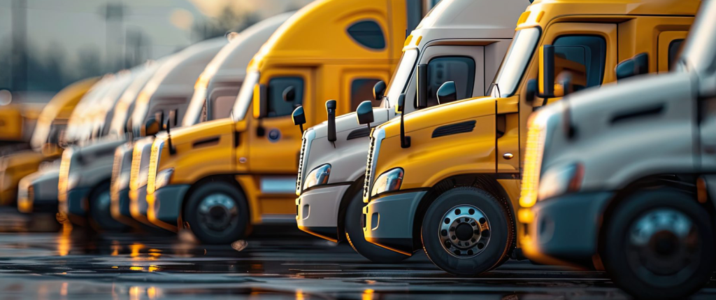 line of semi trucks